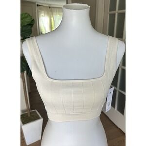 Spiritual Gangster Amara Wide Rib Seamless Crop Tank Top M/L Heather Cream NWT